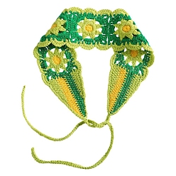 Green Sunflower Crochet Wool Elastic Headbands, Wide Hair Accessories for Women Girls, Green, 900x70mm