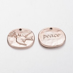 Other Color Lead Free & Nickel Free Alloy Pendants, Long-Lasting Plated, Oval with Peace Dove, Other Color, 25x20x2.7mm, Hole: 1.7mm
