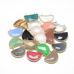 Mixed Color Natural & Synthetic Mixed Stone Semi Circle Pendants, with Brass Findings, Faceted, Half Round, Golden, Mixed Color, 32x25~26x7mm, Hole: 2mm