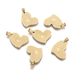 Golden 304 Stainless Steel Heart Lord's Prayer Cross Pendants, Golden, 26x20x2.5mm, Hole: 4.5x5.5mm