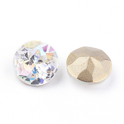 Colorful Pointed Back & Back Plated K9 Glass Rhinestone Cabochons, Grade A, Faceted, Flat Round, Colorful, 10x5mm