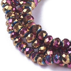 Orchid Electroplate Glass Beads Strands, Full Plated, Faceted, Rondelle, Orchid, 2.5~3x3~3.5mm, Hole: 1.2mm, about 135~140pcs/strand, 17.9 inch~18.1 inch