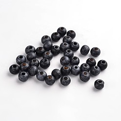 Black Round Natural Wood Beads, Dyed, Lead Free, Black, 7~8x8~9mm, Hole: 2~3mm, about 3000pcs/500g