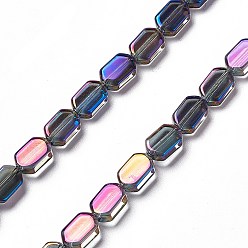 Dark Orchid Electroplate Glass Beads Strands, Half Plated, Rectangle, Dark Orchid, 9.5x6~6.5x3.5mm, Hole: 1mm, about 68pcs/strand, 25.59''(65cm)