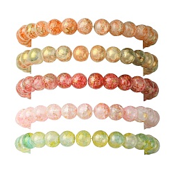 Vert Jaune 5 pcs 5 ensemble de bracelets extensibles en perles rondes en verre craquelé de couleur, vert jaune, diamètre intérieur: 2~2-1/8 pouce (5.2~5.5 cm), 1 pc / couleur
