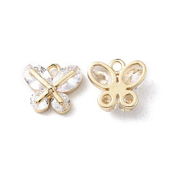 Light Gold Brass Pave Cubic Zirconia Charms, Butterfly Charm, Light Gold, 11.5x12.5x5mm, Hole: 1.6mm