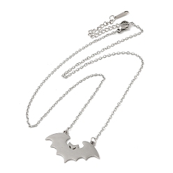 Stainless Steel Color 304 Stainless Steel Pendant Necklaces, Bat, Stainless Steel Color, 19.49 inch(49.5cm)