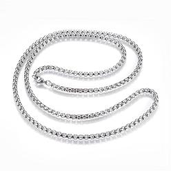 Stainless Steel Color 304 Stainless Steel Box Chain Necklaces, with Lobster Claw Clasps, Stainless Steel Color, 29.5 inch(75cm), 4mm