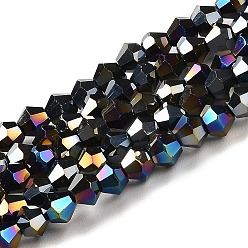 Negro Transparentes cuentas de vidrio electroplate hebras, color de ab chapado, facetados, bicono, negro, 3.5 mm, sobre 108~123 unidades / cadena, 12.76~14.61 pulgada (32.4~37.1 cm)