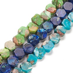 Couleur Mélangete Brins de perles de jaspe impérial synthétiques, teint, hexagone, couleur mixte, 7x6.5x3.5~4mm, Trou: 0.8mm, Environ 60~63 pcs/chapelet, 15.75''~16.34'' (40~41.5 cm)