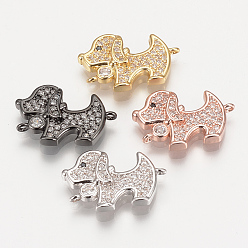 Mixed Color Brass Micro Pave Cubic Zirconia Puppy Links connectors, Beagle Dog, Clear, Mixed Color, 14x20.5x4mm, Hole: 1mm