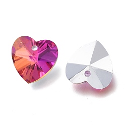 Magenta Faceted Glass Charms, Heart, Back Plated, Magenta, 14x14x7.5mm, Hole: 1.4mm