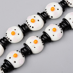 White Handmade Lampwork Beads Strands, for Christmas, Snowman with Smiling Face, White, 26~27x20x13~14mm, Hole: 1.4mm, about 18pcs/strand, 18.70 inch(47.5cm)