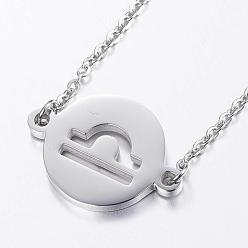 Libra 304 Stainless Steel Pendant Necklaces, Twelve Constellation/Zodiac Sign, Stainless Steel Color, Libra, 18.1 inch(46cm)