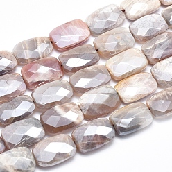 Sunstone Electroplate Natural Sunstone Beads Strands, Faceted, Rectangle, 18x13x5.5~6mm, Hole: 1.5mm, about 22pcs/strand, 15.7 inch