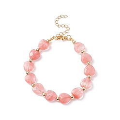 Cherry Quartz Glass Synthetic Cherry Quartz Glass Heart Beaded Bracelet, Gemstone Jewelry for Women, 7-3/8 inch(18.7cm)