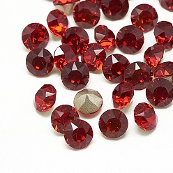 Siam Pointed Back Glass Rhinestone Cabochons, Back Plated, Faceted, Diamond, Siam, 6x5.5mm