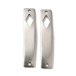 Rhombus 201 Stainless Steel Connector Charms, Curved Rectangle Links with Hollow Pattern, Stainless Steel Color, Rhombus, 30x6x0.8mm, Hole: 1.4mm