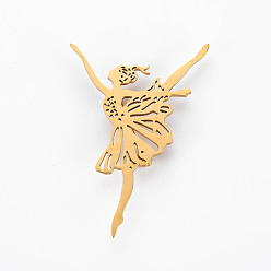 Golden Dancer Brooch, 201 Stainless Steel Lapel Pin for Women Girl, Nickel Free & Lead Free, Golden, 54x38x6.5mm, Pin: 0.7mm