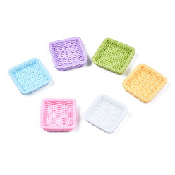 Mixed Color Opaque Resin Decoden Cabochons, Imitation Square Ratten Basket, Mixed Color, 33x33x7.5mm