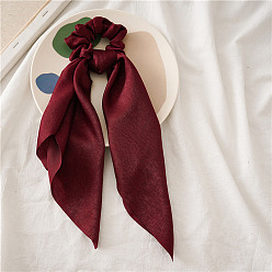 Dark Red Cloth Elastic Hair Accessories, for Girls or Women, Scrunchie/Scrunchy Hair Ties with Long Tail, Knotted Bow Hair Scarf, Poneytail Holder, Dark Red, 300mm