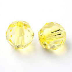 Yellow Transparent Acrylic Beads, Faceted Round, Yellow, about 12mm in diameter, hole: 2mm, about 568pcs/500g