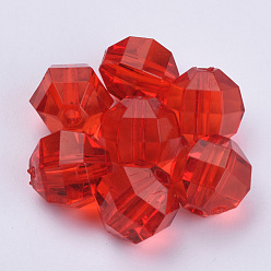 Rouge Perles acryliques transparentes, facette, ronde, rouge, 8x7mm, trou: 1.5 mm, environ 1920 pcs / 500 g