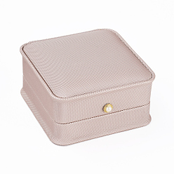 BrumosaRosa Cajas de regalo de brazalete / pulsera de cuero de pu, con botón de perlas de imitación de hierro y plástico y terciopelo en el interior, para la boda, caja de almacenamiento de joyas, rosa brumosa, 9.5x9.5x5 cm