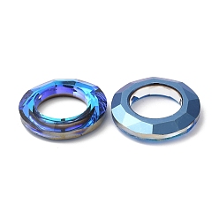 Azul Anillos de unión de vidrio electrochapado, anillo cósmico de cristal, anillo prisma, facetados, espalda plateada, anillo redondo, azul, 30x6.5 mm, diámetro interior: 17 mm