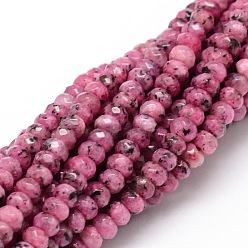 Flamingo Dyed Natural Malaysia Jade Rondelle Beads Strands, Faceted, Flamingo, 4x2~3mm, Hole: 1mm, about 115pcs/strand, 14 inch