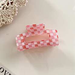 Pink Pinces à cheveux à grandes griffes en acrylique à carreaux, pour femmes filles cheveux épais, rectangle, rose, 43x75mm