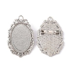 Antique Silver Oval Tibetan Style Brooch Cabochon Settings, with Iron Back Bar Pins, Cadmium Free & Lead Free, Antique Silver, Tray: 30x20mm, 44x28x7mm