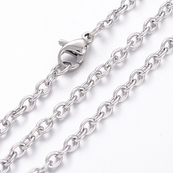 Stainless Steel Color 304 Stainless Steel Necklace, Cable Chains, with Lobster Clasps, Stainless Steel Color, 23.6 inch(600mm), 3mm