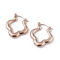 Rose Gold Ion Plating(IP) 304 Stainless Steel Flower Hoop Earrings for Women, Rose Gold, 25x22x4mm, Pin: 0.6mm