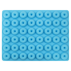 Sky Blue Silicone Non-Stick 48-Cup Standard Donut Pan, with Dropper, Baking Doughnuts Tin Tray Cake Mold, Sky Blue, 200x150x20x12mm