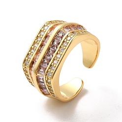 Pink Открытое кольцо-манжета с многорядным кубическим цирконием, широкое женское кольцо из настоящей позолоченной латуни с покрытием 18k, розовые, размер США 7 (17.3 мм)