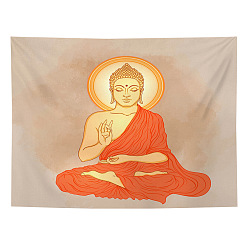 Orange Tapisserie murale à motif de bouddha en polyester, Tapisserie de méditation pour la décoration du salon de la chambre à coucher, rectangle, orange, 1300x1500mm