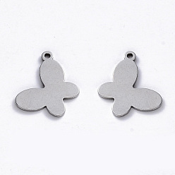 Stainless Steel Color 304 Stainless Steel Pendants, Laser Cut, Butterfly, Stainless Steel Color, 13x17x1mm, Hole: 1.4mm