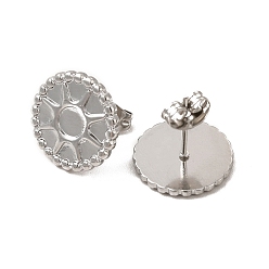 Stainless Steel Color 304 Stainless Steel Stud Earring Cabochon Settings, Flat Round with Sun, Stainless Steel Color, Tray: 4mm, 14mm, Pin: 0.8mm