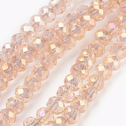 Bisque Electroplate Glass Beads Strands, AB color Plated, Faceted, Rondelle, Bisque, 6x4~5mm, Hole: 0.8~1mm, about 88~92pcs/strand, 15.5 inch~16 inch(39~45cm)