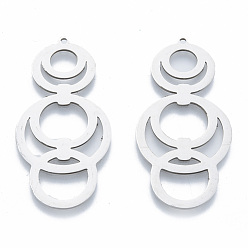 Stainless Steel Color 201 Stainless Steel Pendants, Multi Ring Charm, Stainless Steel Color, 45.5x23x1mm, Hole: 1.5mm