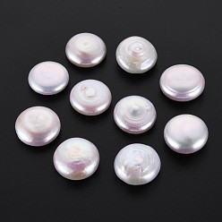 Coquillage De Mer Perles de perles keshi naturelles, perle de culture d'eau douce, pas de trous / non percés, plat rond, couleur de coquillage, 13~14x4.5~7.5mm
