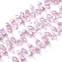 Pêche Verre de galvanoplastie perles de larme à facettes brins, perles percées, de couleur plaquée ab , peachpuff, 11.5~13x6mm, Trou: 1mm, Environ 92~95 pcs/chapelet, 16.5 pouce