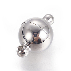 Stainless Steel Color 304 Stainless Steel Magnetic Clasps with Loops, Round, Stainless Steel Color, 19.5x12mm, Hole: 1.8mm