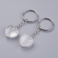 Quartz Crystal Natural Quartz Crystal Keychain, with Platinum Iron Findings, Heart, 72mm