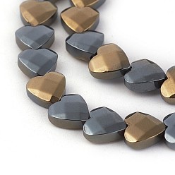 Antique Bronze Plated Electroplated Non-magnetic Synthetic Hematite Beads Strands, Faceted, Half Plated, Heart, Antique Bronze Plated, 8x8x3mm, Hole: 0.8mm, about 54pcs/strand, 16.14 inch(41cm)