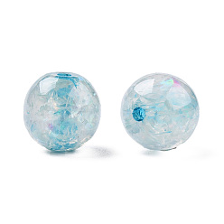 Deep Sky Blue Transparent Resin Beads, with Shell, Round, Deep Sky Blue, 12x11.5mm, Hole: 1.5~3mm