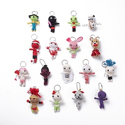 Mixed Color Cotton Thread Keychain, with Foam and Aluminum Wire, Iron Key Rings & Ball Chains, Human, Mixed Color, 6.1~13cm