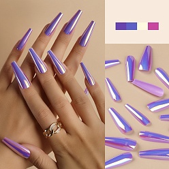 Средний Фиолетовый Пластиковый лазер с полным покрытием накладные кончики ногтей, нажмите на длинные гробовые гвозди, нейл-арт съемный маникюр, слеза, средне фиолетовый, 26.5~32.5x6.5~13.5 мм, 24 шт / коробка