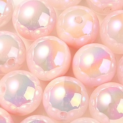 Pink UV Plating Rainbow Iridescent Opaque Acrylic Beads, Two Tone, Round, Pink, 17.5mm, Hole: 2.7mm